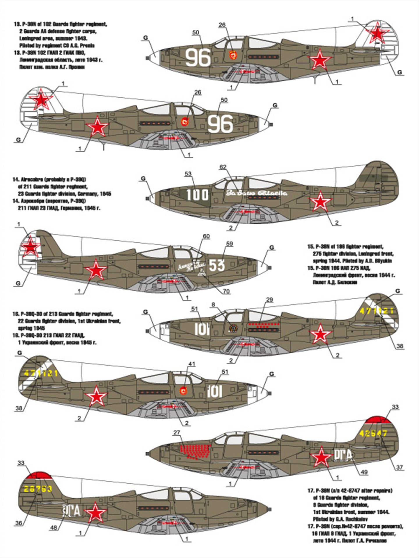 FOXBOT product # 72-014 1/72 Red Snake: Soviet P-39 Airacobras, Foxbot Decals - 1/72