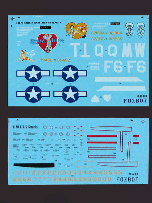 FOXBOT product # 72-009, 1/72 Douglas A-20 Boston "Pin-Up Nose Art and Stencils" Part # 4