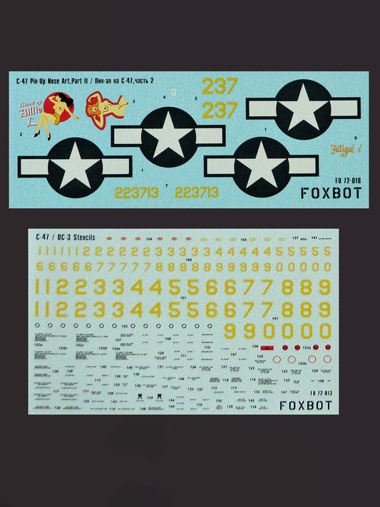 FOXBOT product # 72-018, 1/72 Douglas C-47 Skytrain/Dakota "Pin-Up Nose Art and Stencils" Part # 2