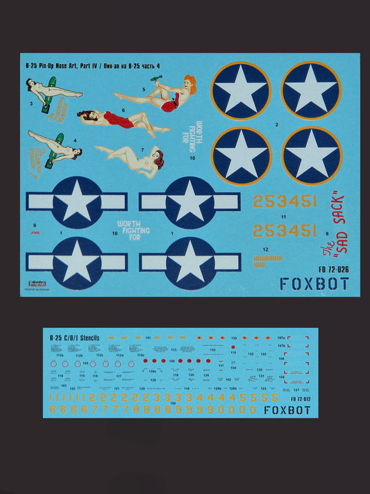FOXBOT product # 72-026, 1/72 North American B-25C/D Mitchell "Pin-Up Nose Art and Stencils" Part # 4