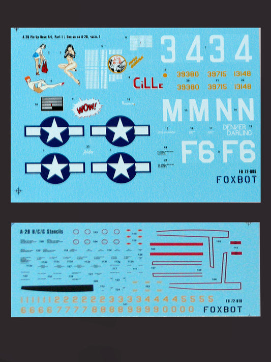 FOXBOT product # 72-006, 1/72 Douglas A-20 Boston "Pin-Up Nose Art and Stencils" Part # 1