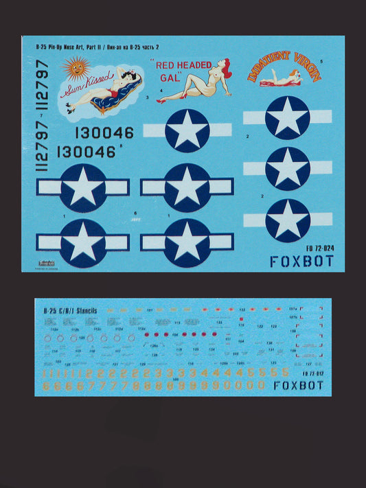 FOXBOT product # 72-024, 1/72 North American B-25C/D Mitchell "Pin-Up Nose Art and Stencils" Part # 2