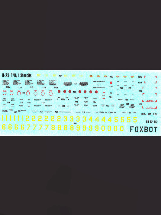 FOXBOT product # 72-012, 1/72 Stencils for North American B-25 C/D/J Mitchell