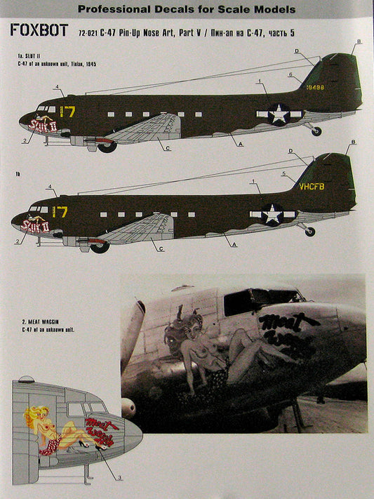 FOXBOT product # 72-021, 1/72 C-47 Skytrain/Dakota "Pin-Up Nose Art and Stencils" Part # 5