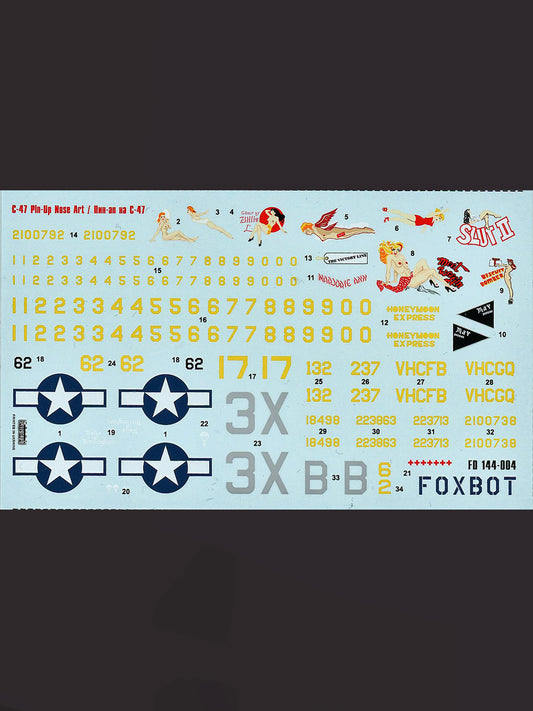 FOXBOT product # 144-004 1/144 Douglas C-47 Skytrain/Dakota "Pin-Up Nose Art"