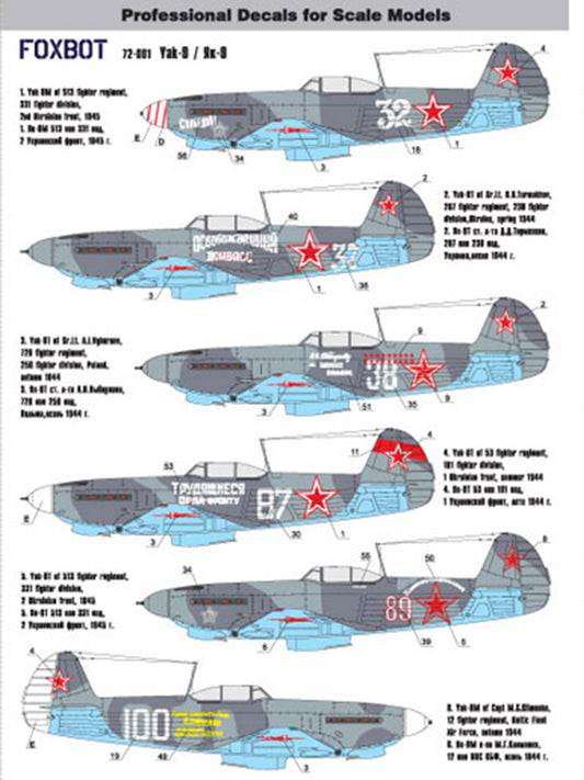 FOXBOT product # 72-001, 1/72 Soviet interceptor and fighter aircraft Yak-9