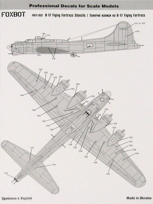 FOXBOT product # 72-032, 1/72 Stencils for B-17 Flying Fortress