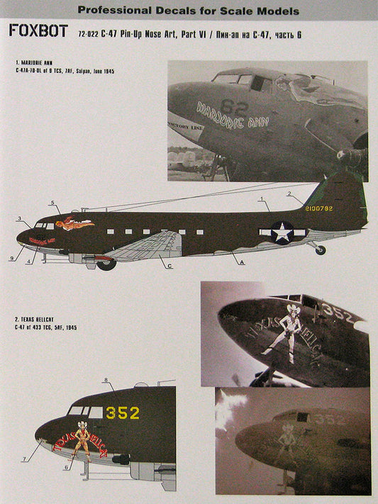 FOXBOT product # 72-022, 1/72 Douglas C-47 Skytrain/Dakota "Pin-Up Nose Art and Stencils" Part # 6