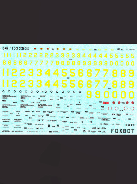 FOXBOT product # 72-013, 1/72 C-47 / DC-3 Stencils