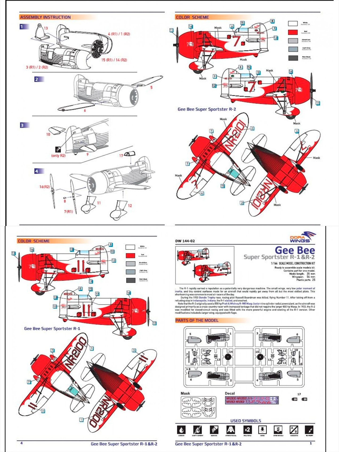 Dorawings DW14402 Gee Bee Super Sportster R1&R-2 (2 in 1) - 1/144 scale model construction kit