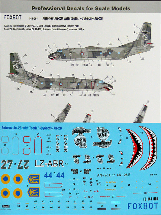 FOXBOT product # 144-001, 1/144 Antonov An-26 with teeth, Foxbot Decals