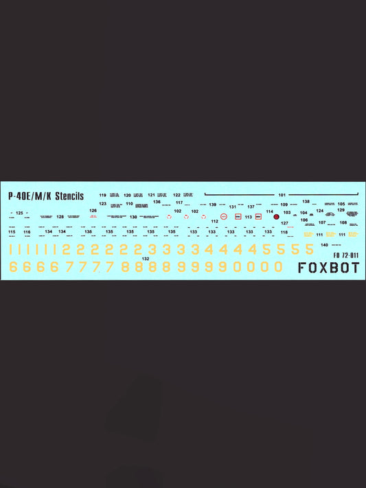 FOXBOT product # 72-011, 1/72 Stencils for Curtiss P-40E/M/K