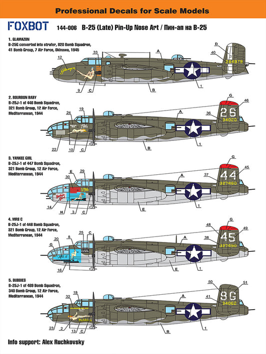 FOXBOT product # 144-006 1/144 North American B-25G/J/H Mitchell (Late) "Pin-Up Nose Art"