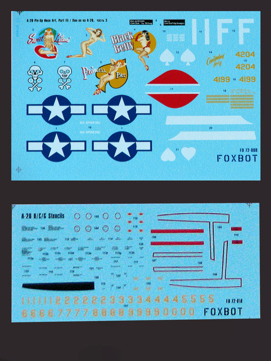 FOXBOT product # 72-008, 1/72 Douglas A-20 Boston "Pin-Up Nose Art and Stencils" Part # 3