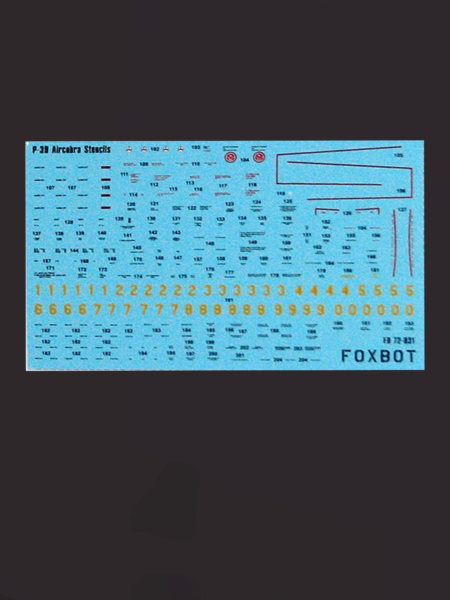 FOXBOT product # 72-031, 1/72 Stencils for P-39 Airacobra
