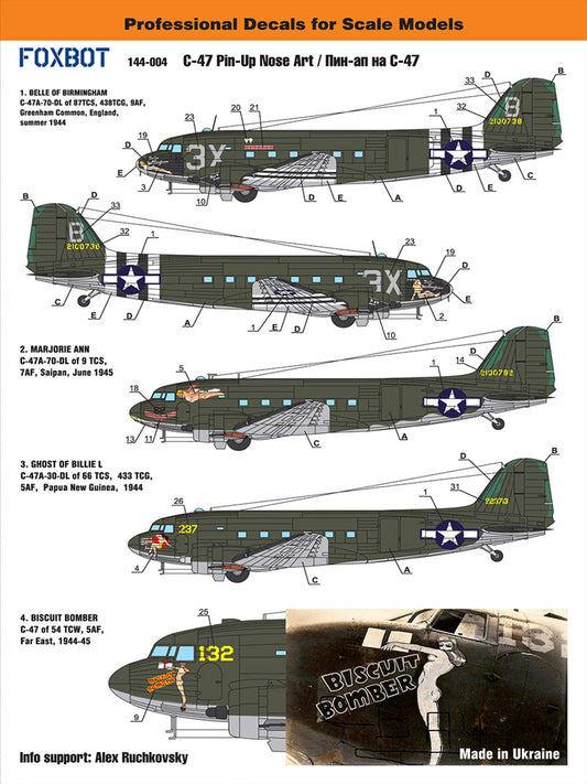 FOXBOT product # 144-004 1/144 Douglas C-47 Skytrain/Dakota "Pin-Up Nose Art"
