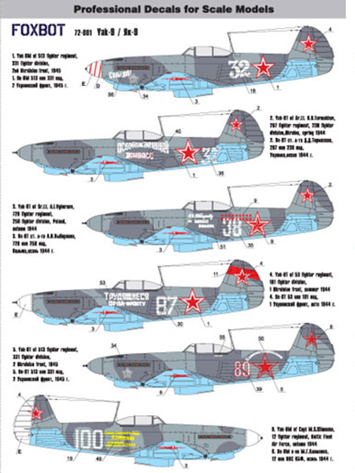 FOXBOT product # 72-001, 1/72 Soviet interceptor and fighter aircraft ...