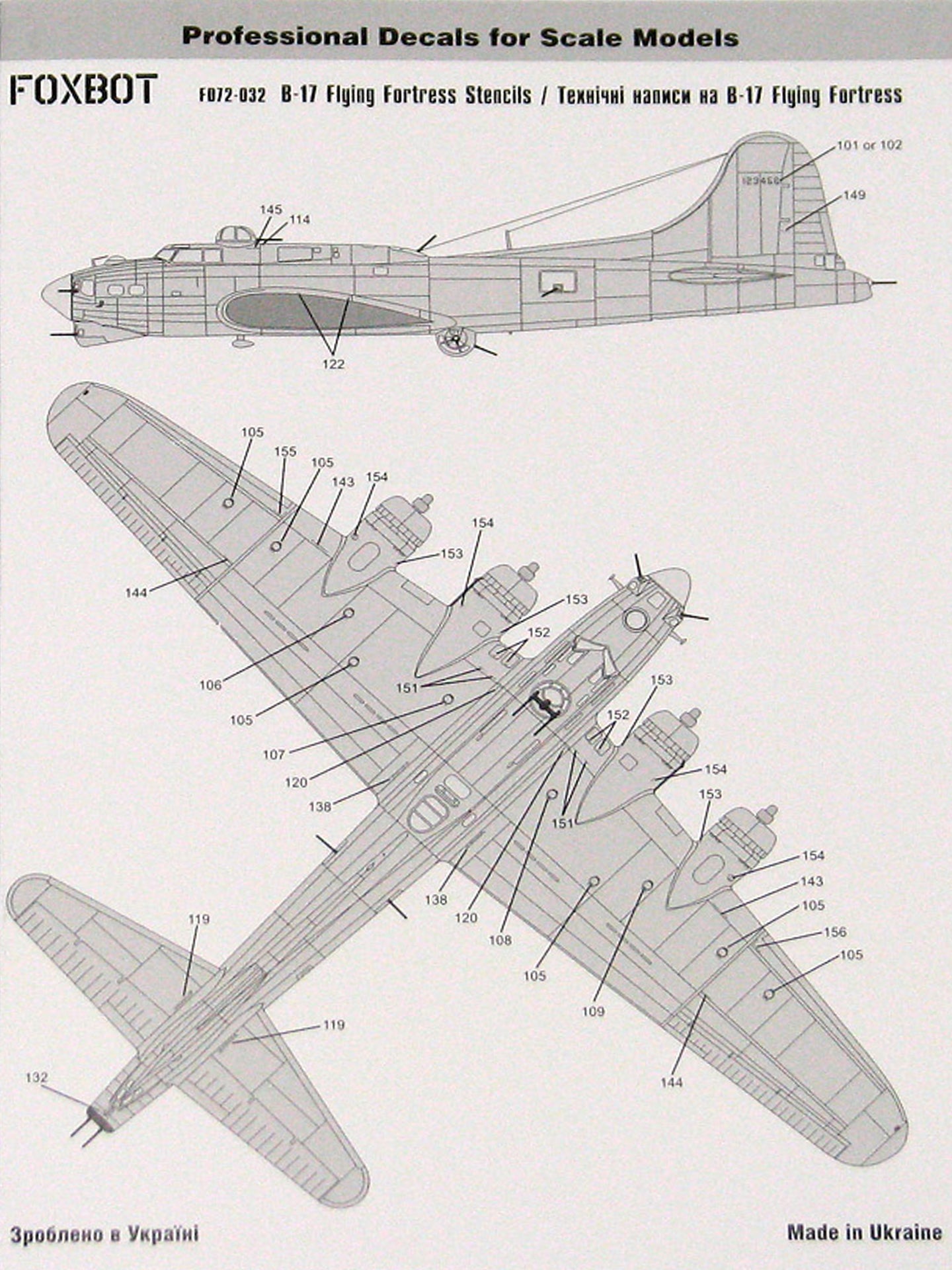 Fox Bot FOXBOT product # 72-032, 1/72 Stencils for B-17 Flying Fortress – Arcus ...