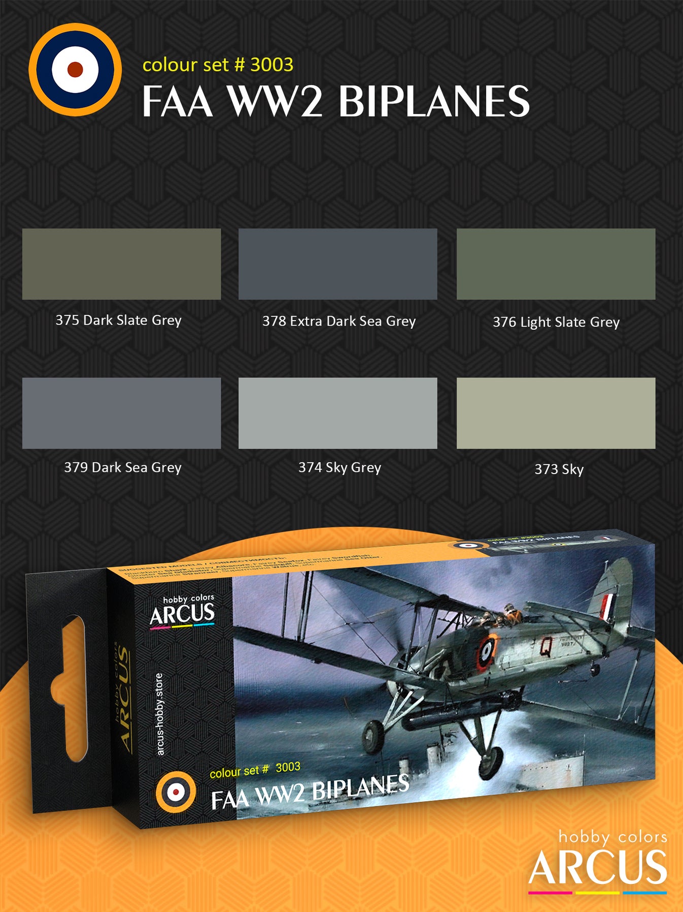 Paint Set 3003: Fleet Air Arm – WWII Biplanes – Arcus Hobby