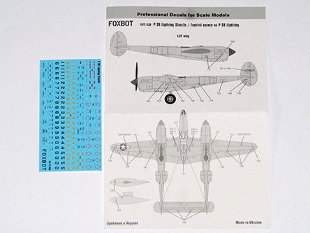 FOXBOT product # 72-030 1/721/72 Stencils for P-38 Lightning, Foxbot Decals -  1/72