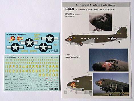FOXBOT product # 72-018 1/72 Douglas C-47 Skytrain/Dakota  "Pin-Up Nose Art and Stencils" Part # 2, Foxbot Decals -  1/72