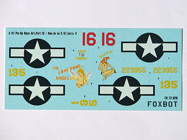 FOXBOT product # 72-021 1/72 C-47 Skytrain/Dakota  "Pin-Up Nose Art and Stencils" Part # 5, Foxbot Decals -  1/72