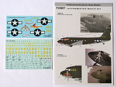 FOXBOT product # 72-022 1/72 Douglas C-47 Skytrain/Dakota  "Pin-Up Nose Art and Stencils" Part # 6, Foxbot Decals -  1/72