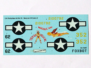 FOXBOT product # 72-022 1/72 Douglas C-47 Skytrain/Dakota  "Pin-Up Nose Art and Stencils" Part # 6, Foxbot Decals -  1/72