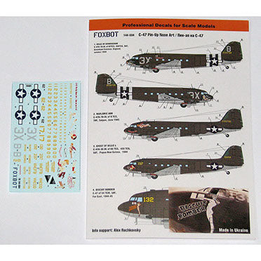 FOXBOT product # 144-004 1/144 Douglas C-47 Skytrain/Dakota "Pin-Up Nose Art", Foxbot Decals -  1/144