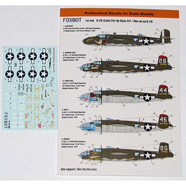 FOXBOT product # 144-006 1/144 North American B-25G/J/H Mitchell (Late) "Pin-Up Nose Art", Foxbot Decals -  1/144