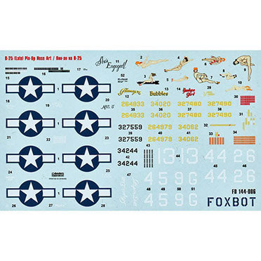 FOXBOT product # 144-006 1/144 North American B-25G/J/H Mitchell (Late) "Pin-Up Nose Art", Foxbot Decals -  1/144