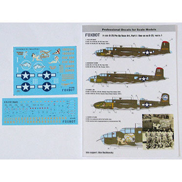 FOXBOT product # 72-023 1/72 North American B-25C/D Mitchell  "Pin-Up Nose Art and Stencils" Part # 1, Foxbot Decals -  1/72