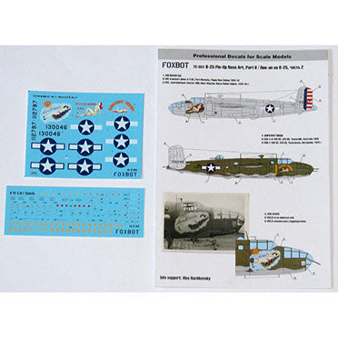FOXBOT product # 72-024 1/72 North American B-25C/D Mitchell  "Pin-Up Nose Art and Stencils" Part # 2, Foxbot Decals -  1/72