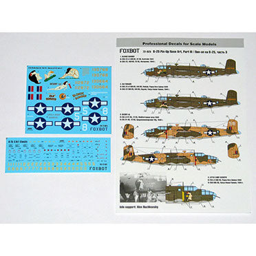 FOXBOT product # 72-025 1/72 North American B-25C/D Mitchell  "Pin-Up Nose Art and Stencils" Part # 3, Foxbot Decals -  1/72