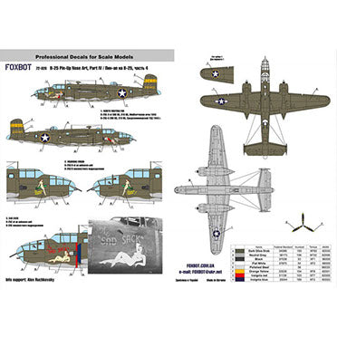 FOXBOT product # 72-026 1/72 North American B-25C/D Mitchell  "Pin-Up Nose Art and Stencils" Part # 4, Foxbot Decals -  1/72