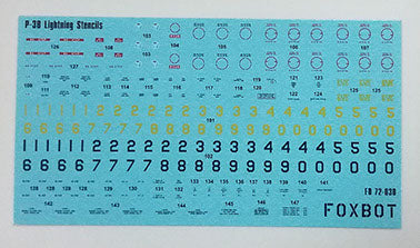 FOXBOT product # 72-030 1/721/72 Stencils for P-38 Lightning, Foxbot Decals -  1/72