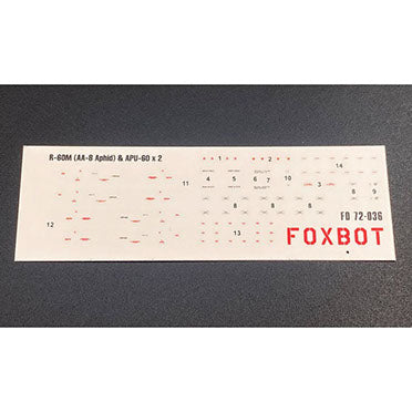 FOXBOT product # 72-036  1/72 Stencils for R-60M (AA-8 Aphid) & APU-60, Foxbot Decals -  1/72