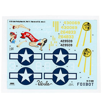 FOXBOT product # 72-039  1/72 North American B-25G/J Mitchell (Late) "Pin-Up Nose Art and Stencils" Part # 5, Foxbot Decals -  1/72