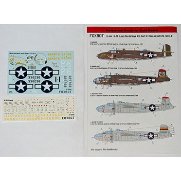 FOXBOT product # 72-040  1/72 North American B-25G/J Mitchell (Late) "Pin-Up Nose Art and Stencils" Part # 6, Foxbot Decals -  1/72