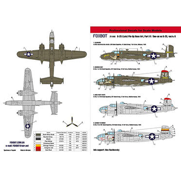 FOXBOT product # 72-040  1/72 North American B-25G/J Mitchell (Late) "Pin-Up Nose Art and Stencils" Part # 6, Foxbot Decals -  1/72