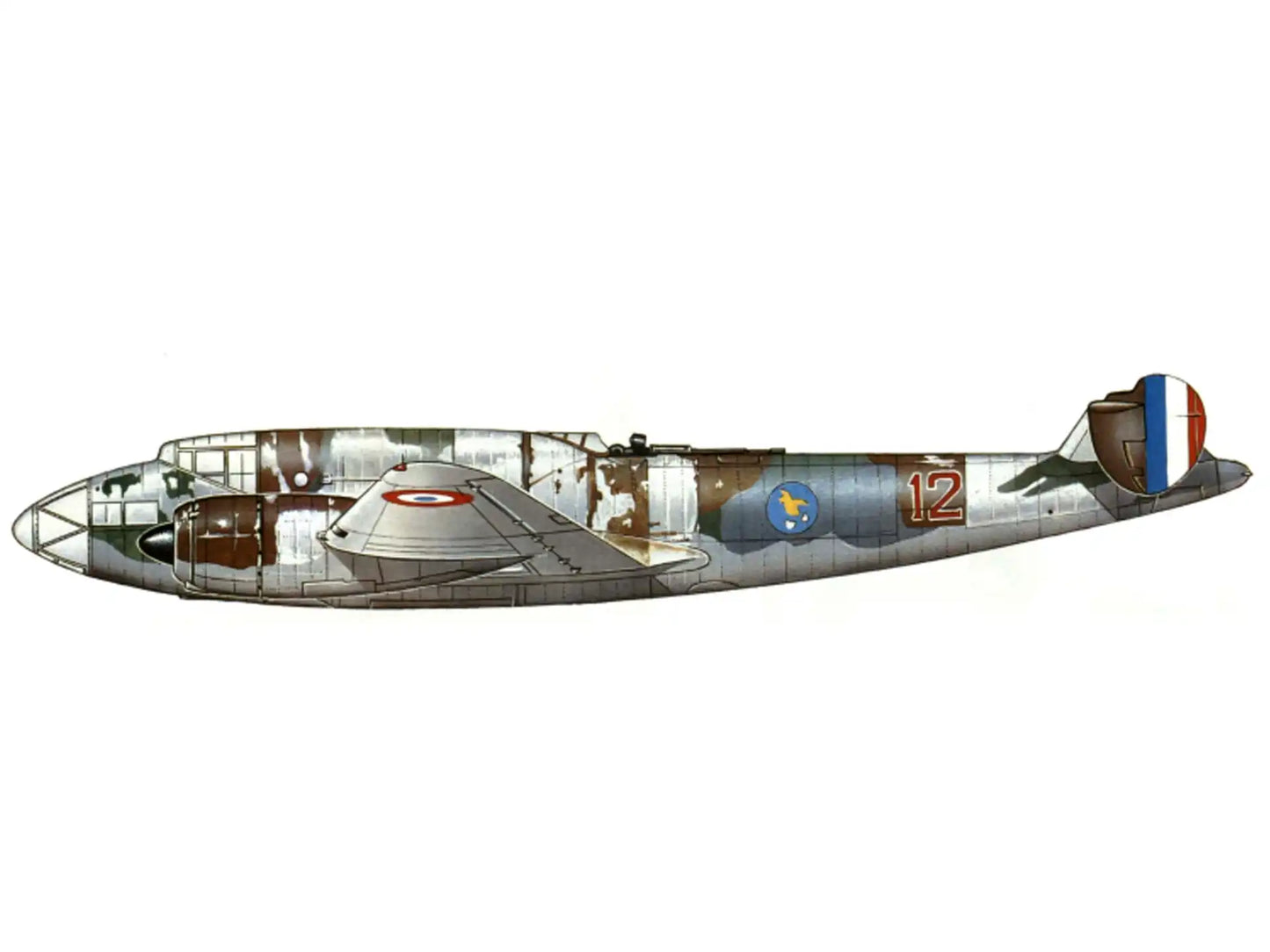 Color profile of the Lioré et Olivier LeO 451, No. 388, 'Red 12', 1st Squadron, Bomber Group GB II/31, French Air Force, June 1940